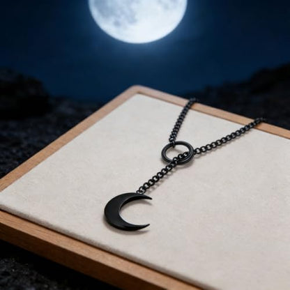 Choker Necklace for Women Gothic Goth Stainless Steel Slip Chain Chunky Long Drop Mens Punk Necklace Jewelry Gift - style: Black Moon