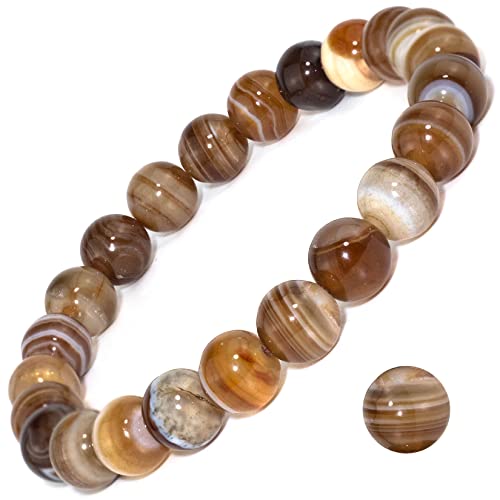 8mm Natural Crystal Stretch Bracelet | Handmade Round Stone Bead Bracelet, Runs Large, Meditation Yoga Gift for Women & Men - color: Botswana Agate