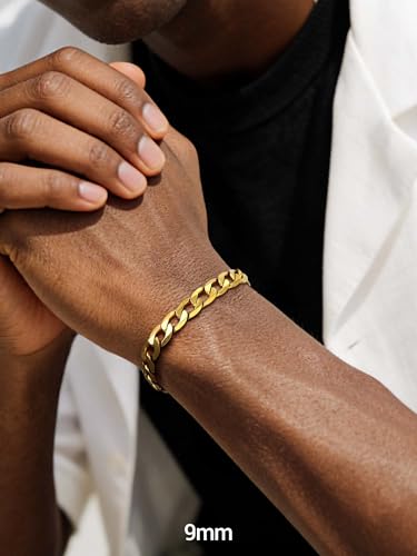 PROSTEEL Bracelets for Men, Figaro/Cuban Mens Bracelet, Silver/Gold/Black | 6/9/13mm Width, 7.5/8.3/9" Length, Stainless Steel Mens Bracelet, Durable & Non Tarnish, Chunky Jewelry with Gift Box - style: F 9mm-Cuban-Gold