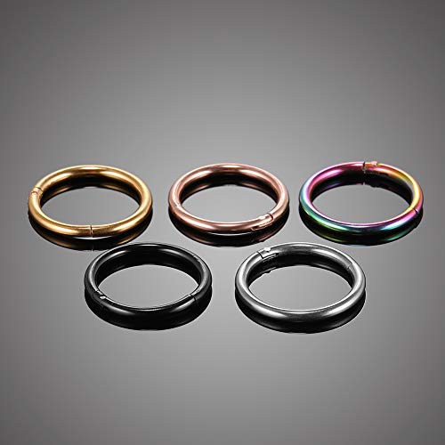 Aumeo 14G 16G 18G 20G Nose Ring Hoop Stainless Steel Hinged Segment Rings Hoops Nose Clicker Ring Tragus Helix Cartilage Daith Rook Earring Piercing Jewelry for Women Men - style: 5pcs 16g 10mm mixed colors