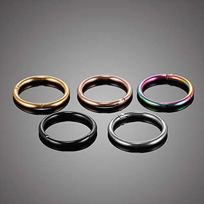 Aumeo 14G 16G 18G 20G Nose Ring Hoop Stainless Steel Hinged Segment Rings Hoops Nose Clicker Ring Tragus Helix Cartilage Daith Rook Earring Piercing Jewelry for Women Men - style: 5pcs 16g 10mm mixed colors