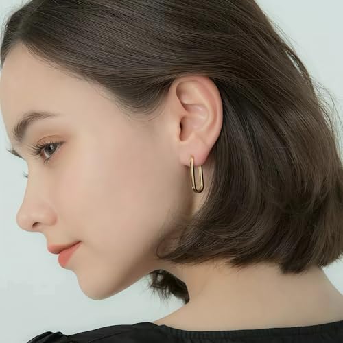 Silver/14K Gold-Plated Women's Hoop Earrings – Hypoallergenic Rectangle Geometric Mini Hoops, Minimalist Everyday Gift - color: Gold