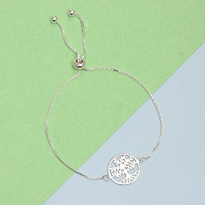 Charmsy 925 Sterling Silver Sliding Bolo Bracelet for Women | Women's Italian Handmade Adjustable Bolo Bead Ball Slider Bracelet - style: Tree-of-Life Bolo