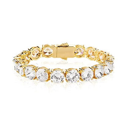 10MM Cubic Zirconia Tennis Bracelet 14K Gold Plated 5A+ Cubic Zirconia Iced Out Tennis Bracelet Spring buckle Bracelet For Men And Women - color: Gold, size: 7