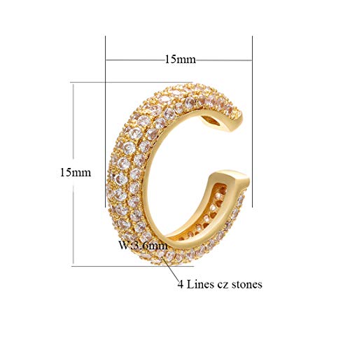 Ear Cuffs for Women - CZ Paved Hoop Conch Cuff Earrings for Men - Sparkle Rhinestones Clip On Wrap Earrings Non Pierced - color: Gold - White CZ