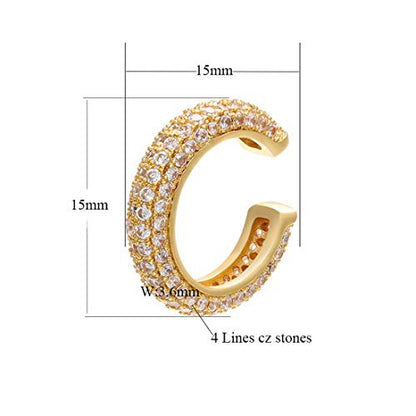 Ear Cuffs for Women - CZ Paved Hoop Conch Cuff Earrings for Men - Sparkle Rhinestones Clip On Wrap Earrings Non Pierced - color: Gold - White CZ
