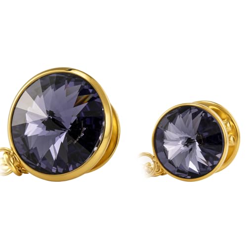 HAWSON Birthstone Brooch Pin for Men with Hanging Chain & Crystal, Mens Gold Tone Lapel Pin for Wedding/Birthday/Party Dress Suits Accessories - color: December Tanzanite