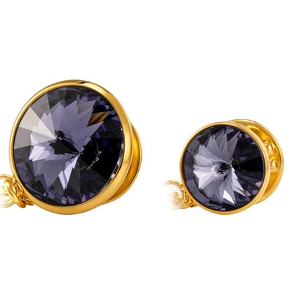 HAWSON Birthstone Brooch Pin for Men with Hanging Chain & Crystal, Mens Gold Tone Lapel Pin for Wedding/Birthday/Party Dress Suits Accessories - color: December Tanzanite