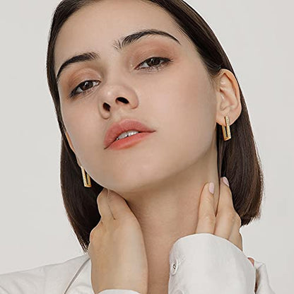 2 Pairs 14K Gold Plated Minimalist Hoop Earrings Small Dainty Geometric Square and Rectangle Huggies Hoops for Girls Women Gift, gold, silver and black - color: Gold-CZ