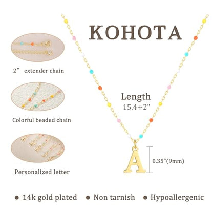 KOHOTA Colorful Beaded Initial Necklace for Women Trendy Pendant Necklace | 14K Gold Plated Initial Necklace for Women, Dainty Personalized Letter A-Z Necklace, Summer Beach Jewelry Birthday Gifts - color: X