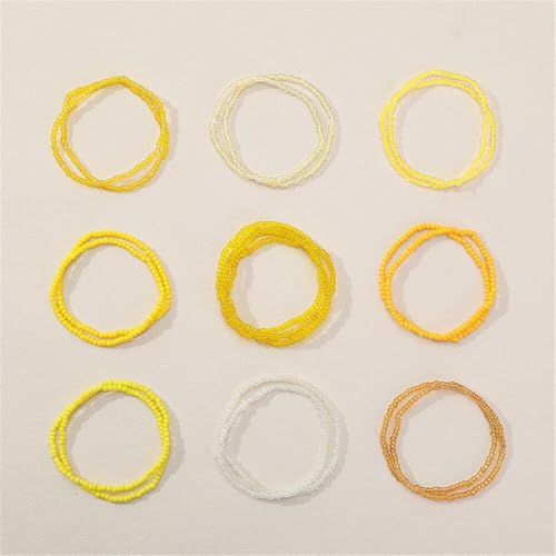 18Pcs Boho Stackable Beaded Bracelets for Women Colorful Handmade Multilayered Rice Beads Anklets Set Summer Beach Bohemian Jewelry Gift - color: Style 2 Yellow