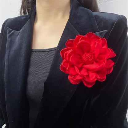 Dainty Fabric Rose Flower Large Brooch Lapel Pins Flower Brooches Pin Classic for Wedding Party Dance Banquet for Women Dress Suit Clothes Accessories Jewelry 100mm - color: Red