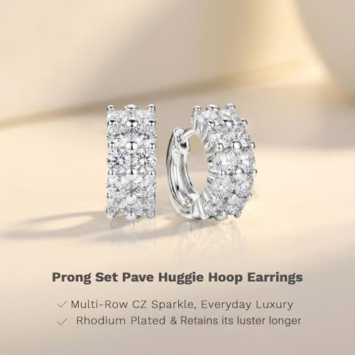 MISS MIMI Sparkle Pavé Hoop Earrings for Women, 925 Silver Posts | Elegant Sparkle Design,Lightweight Comfort , Multiple Hoop Styles , 925 Silver Posts , Everyday Jewelry Gift - style: 0.55 Inch Hoop