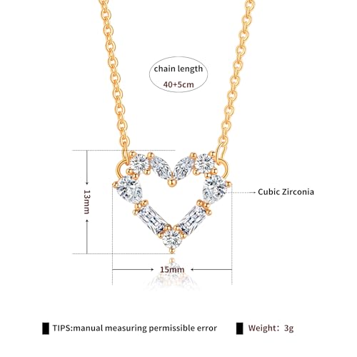 Gold Plated Pendant Necklaces for Women Cubic Zirconia Accent 18 Inch Adjustable Chain Hypoallergenic Gift for Wife Mom Birthday Valentines Day - style: CZ heart-shaped