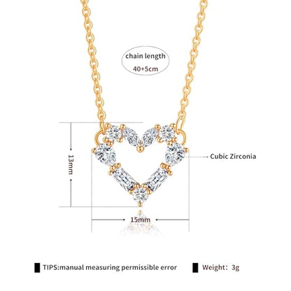 Gold Plated Pendant Necklaces for Women Cubic Zirconia Accent 18 Inch Adjustable Chain Hypoallergenic Gift for Wife Mom Birthday Valentines Day - style: CZ heart-shaped