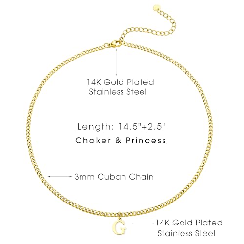 Gold Initial Necklace for Women, 3mm Cuban Link Letter Necklace, 14.5"+2.5" Adjustable Choker, Gold Plated A-Z Alphabet Pendant Necklace, Personalized Jewelry Gift for Her - style: G