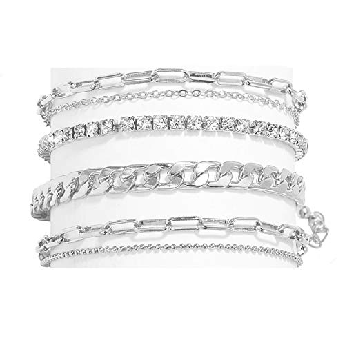 Nanafast 4-6PCS Ankle Bracelets Set for Women Gold Boho Beach Anklet Chain Adjustable Foot Jewelry for Women Extremely Simple Style - color: 4PCS-Silver