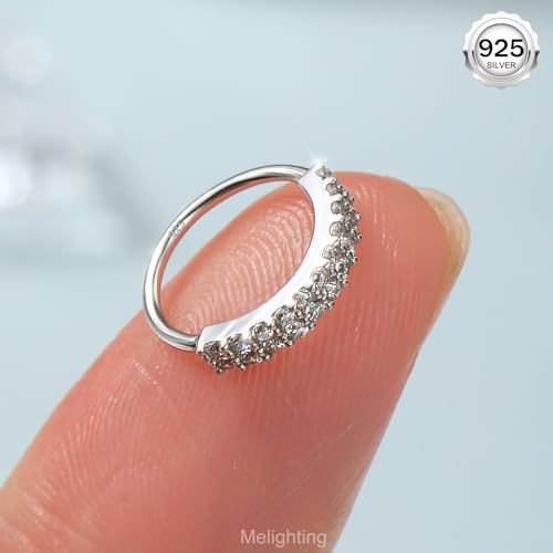 Melighting 20G Nose Ring Hoop 925 Sterling Silver Butterfly Flower Nose Hoop Seamless Open Helix Piercing Clear Double CZ 8 mm Cartilage Earring Nose Piercing for Women - color: Double CZ