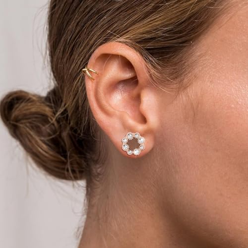 Tunnels Gauges, 2PCS Stainless Steel Tunnel Set Hollow Flower with Round Cubic Zirconia Screw Back Ear Gauges Plugs Tunnels 2G - 5/8 inch Ear Piercing Jewelry - color: Rose Gold, size: 0G(8mm)