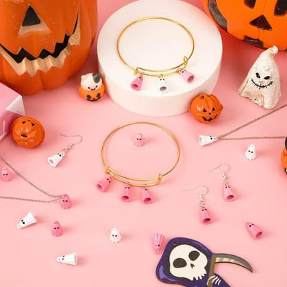 60Pcs Halloween Charms, Ghost Charms for Jewelry Making | Alloy Enamel, Halloween DIY Crafts, Earring Necklace Bracelet Jewelry Making, Pink and White Ghost Pendants - style: Halloween Ghost Charms