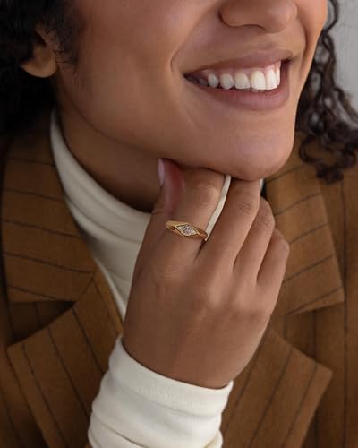 YeGieonr Gold Rings for Women Non Tarnish, 18K Gold Plated Stainless Steel North Star Signet Ring, Waterproof Dainty Pinky Statement Ring, Tarnish Free Gold Jewelry for Women - color: Rhombus Pink