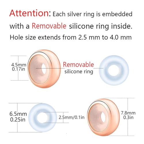 Clip Stopper Charms Sterling Silver Rondelle Spacer Bead Charm Stopper Charm for Pandora Charm Bracelets - color: Rose Gold-Plated ( 2 pcs)