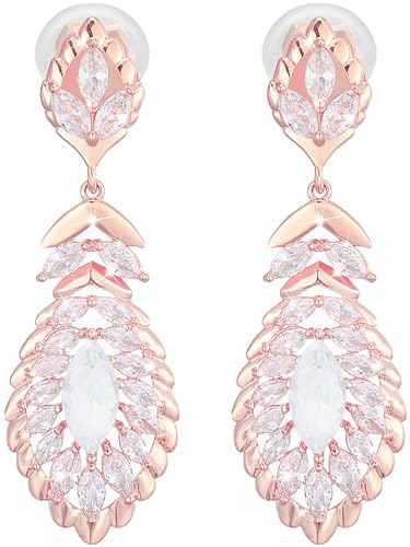 Clip On Crystal Dangle Non Pierced Earrings for Women 14K Gold Plated Jewelry - color: Oct-Opal-Rose Gold