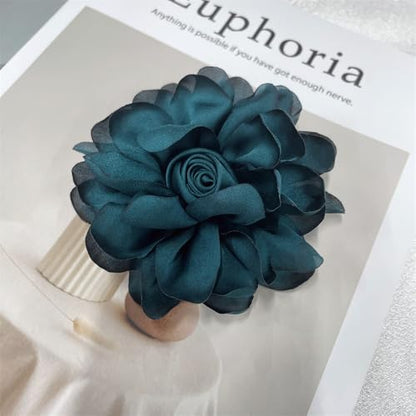 Dainty Fabric Rose Flower Large Brooch Lapel Pins Flower Brooches Pin Classic for Wedding Party Dance Banquet for Women Dress Suit Clothes Accessories Jewelry 100mm - color: Dark Green 2
