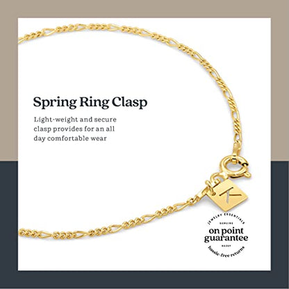 KEZEF Sterling Silver, 14k Gold Plated Silver & Rose Gold Plated Silver Figaro Chain | Fine Diamond Cut 1.5mm Bracelet & Anklet for Women, Girls and Men - color: 18k Gold Plated Silver, size: 9 Inches