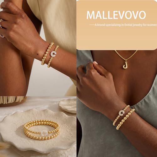 Initial Stack Bracelet Set for Women Trendy 14K Gold Plated Beaded Stackable Stacking Stretch Name Bracelets Dainty Friendship Waterproof Charm Cute Birthday Jewelry Gifts for Women - color: Initial C