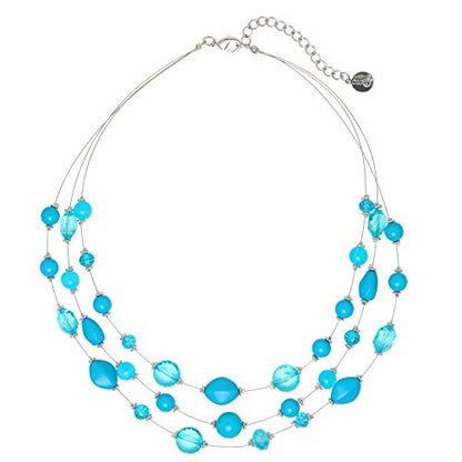 Coiris 3 Layers Illusion Wire Beaded Statement 19.5" Necklace for Women - color: N0005-Sky Blue