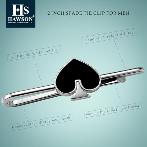 HAWSON Various Tie Clips for Men Unique, Funny Novelty Mens Tie Bar, Personalized Tie Pins for Men, Theme Wedding Party Gifts - style: Spade