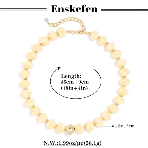 Chunky Beaded Necklace for Women Trendy Multicolor Resin Beads Choker Necklaces Boho Summer Statement Necklace Chunky Heart Jewelry - color: Irregular bead necklace-cream yellow