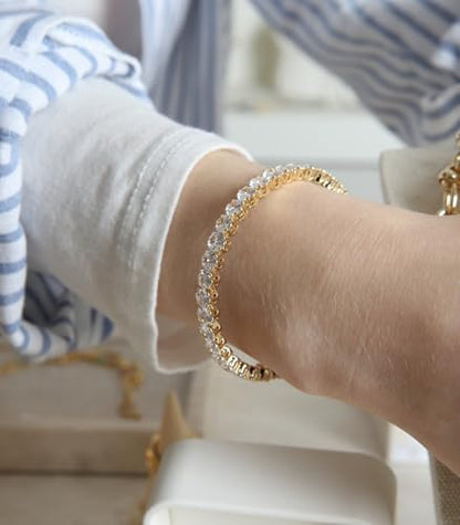 OZEL – Women’s Gold Cuff Bracelets – 18K Gold Plated Textured Bangles with Multi-Color Crystal & Rhinestone Accents – Layered Stacking Jewelry - color: 2C0380