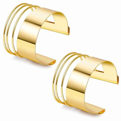 2 Pcs Gold Cuff Bangle Bracelet Set for Women Irregular Minimalist Statement Bangle Bracelets Wide Open Chunky Wire Bracelets Wrist Cuff Adjustable Hammered Bracelet - color: Gold F