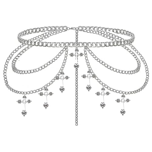 Thorn Heart Waist Chain Belt - Punk Gothic Crossover Body Belly Chains Tassel for Women Girl - color: Cross 1