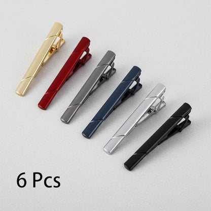 6 Pcs Multicolored Tie Clips, Tie Bar Clip Set, Ideal for Father/Husband/Boyfriend/Business/Wedding
