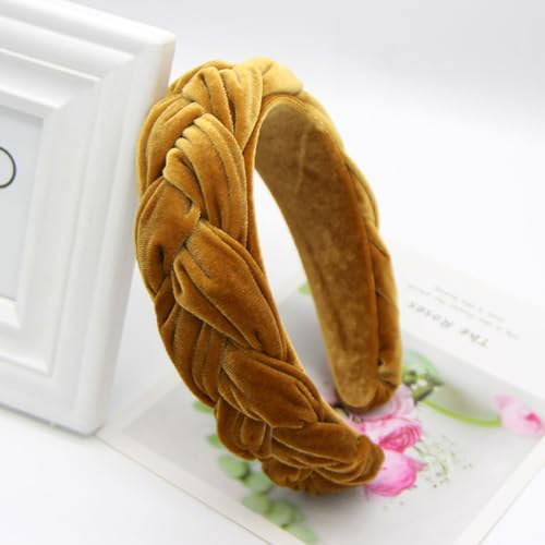Yellow Headbands for Women Braided Headbands Velvet Padded Hairbands Cute Hair Accessories for Women Girl - color: Yellow