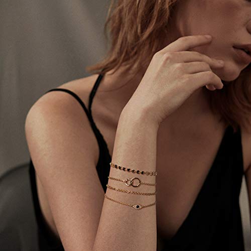 LOYATA Chain Bracelet Gold Link 14K Gold Plated Dainty Pearl Bracelet Simple Jewelry Gift for Women - style: Sequins