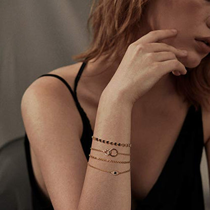 LOYATA Chain Bracelet Gold Link 14K Gold Plated Dainty Pearl Bracelet Simple Jewelry Gift for Women - style: Sequins