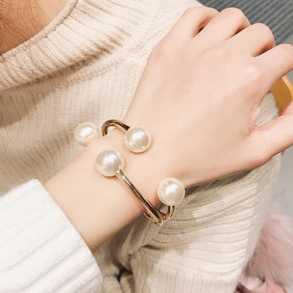 Exquisite and Stylish Gold Bracelet, Fashion Jewelry, Women's Gold Accessories – Ideal Gift for Mom, Wife or Girlfriend - style: Gold Tone Double-Layer Pearl Open Cuff Bracelet