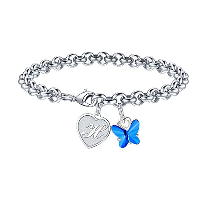 IEFWELL Initial Bracelets for Girls, Butterfly Letter A-Z Bracelets Jewelry | Silver Plated, Heart Initial Bracelets for Girls, Crystal Butterfly Bracelets, Teen Girl Gift Trendy, Jewelry Birthday Gift - color: White-H
