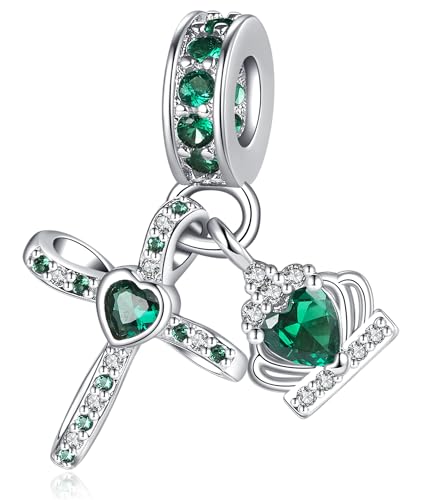 Silver Cross Birthstones Charm Fit for Pandora Charms Bracelet Crown Dangle Charms Beads Birthday Jewelry Gifts for Women - style: May
