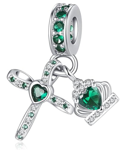 Silver Cross Birthstones Charm Fit for Pandora Charms Bracelet Crown Dangle Charms Beads Birthday Jewelry Gifts for Women - style: May