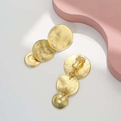 Matte Gold Silver Geometry Clip On Earrings for Women Retro Drop Clip Earrings for Women - style: 3 gold discs