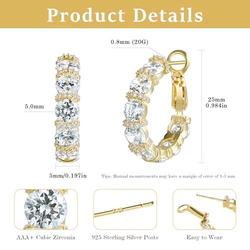 Gemsme Bridal Wedding Earrings for Brides Bridesmaides, 925 Sterling Silver Posts hypoallergenic Cubic Zirconia stud,Drop & Dangle Earrings for Women Jewelry Gifts - color: Gold - Hoop earrings