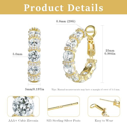 Gemsme Bridal Wedding Earrings for Brides Bridesmaides, 925 Sterling Silver Posts hypoallergenic Cubic Zirconia stud,Drop & Dangle Earrings for Women Jewelry Gifts - color: Gold - Hoop earrings