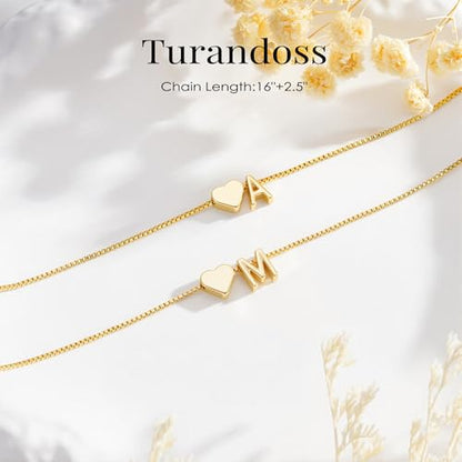 Turandoss Gold Initial Necklace for Girls Women, Letter A-Z Heart Necklace | 14K Gold Plated, Heart Initial Necklace, Gold Necklace for Women, Box Chain, Teen Girl Jewelry, Personalized Birthday Gifts - color: P