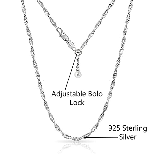 Savlano 925 Sterling Silver Italian Solid 1.5MM Singapore Twist Adjustable Bolo 14-24 Inch Chain Necklace For Women - Made in Italy Comes With a Gift Box - style: Silver