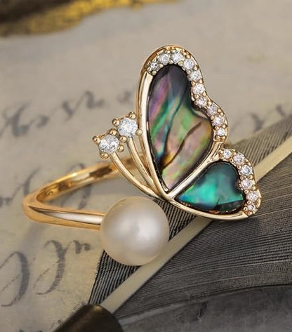 Natural Stone Chunky Rings,Black Obsidian,Red Agate, Carnelian 18k Gold Plated Stainless Steel Stackable Party Rings for Women - style: Butterfly